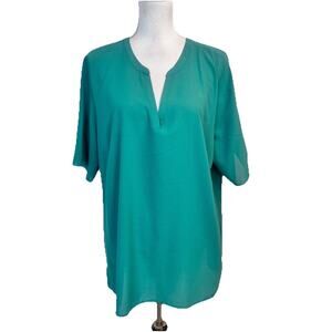 Milano Woman Blouse Top Plus size 1X Green Kale Lightweight Career Church Casual